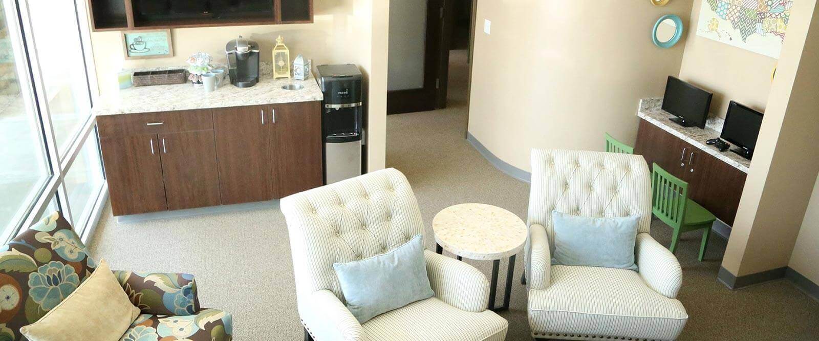 Waiting Room and Beverage Station - Overland Park Family Dental